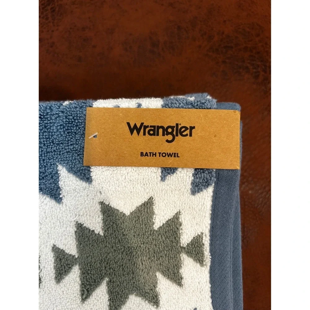 Wrangler Bath Towel Set 2 Pack Southwestern Geometric Blue Green White